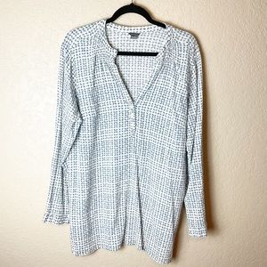 Eddie Bauer half button down womens Cotton criss cross print long sleeve shirt